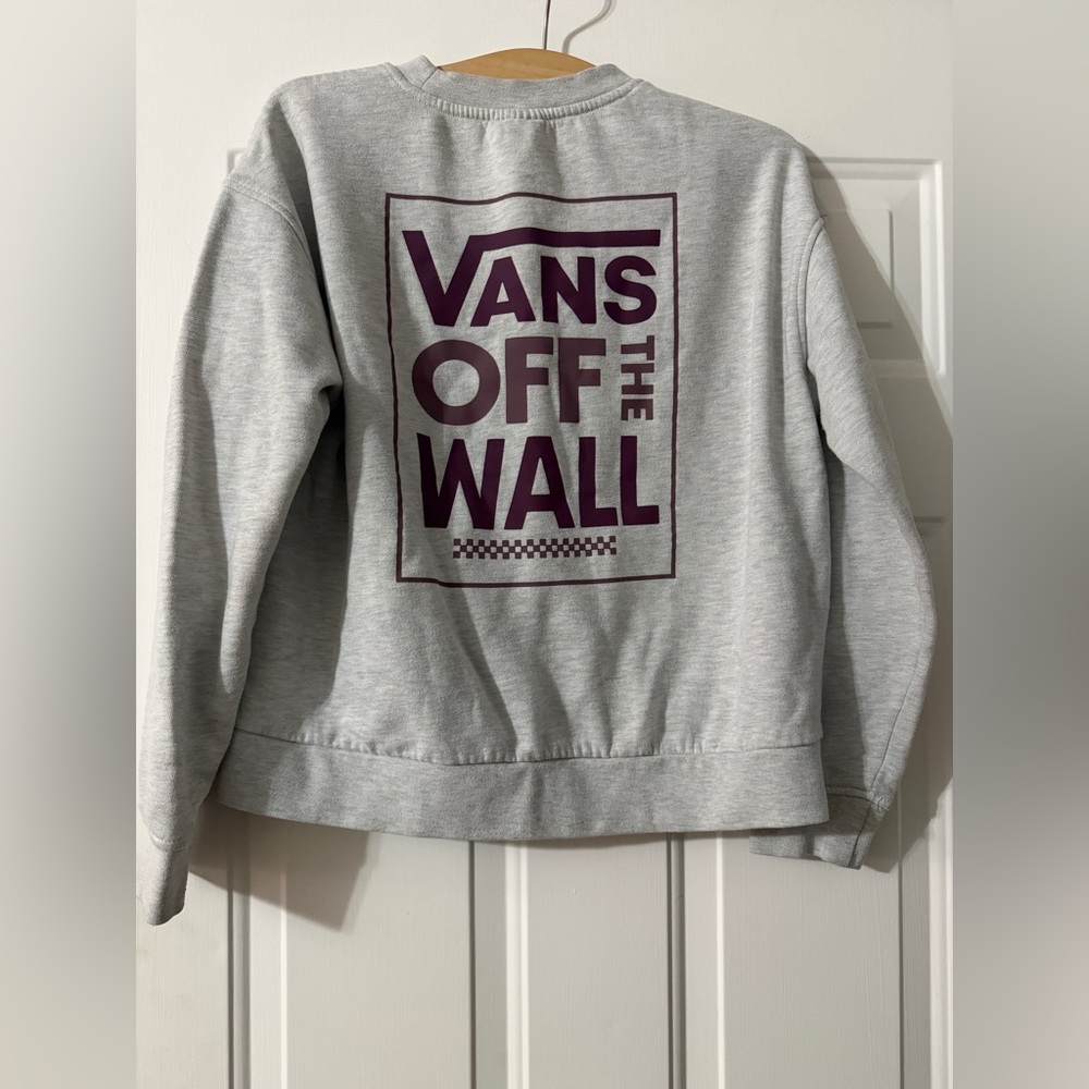 Vans Sweatshirt Womens Medium Gray Off The Wall Oversized Boxy Sweater Fleece - Picture 6 of 9